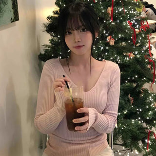 Winter Glam Ribbed Deep V Slim Knit