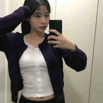 Modern Shirt Collar Buttonless Crop Cardigan