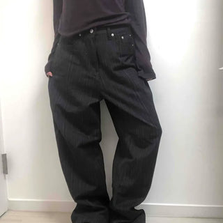 Dark tone low-rise cargo style long pants
