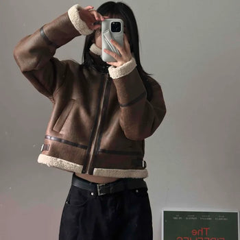 Faux Fur Shearling Oversized Cropped Jacket