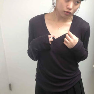 Self-Styling Button V-Neck Basic Long Sleeve T-Shirt