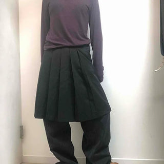 Asymmetrical Balloon Fit Layered Pleated Midi Skirt