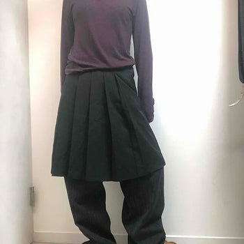 Asymmetrical Balloon Fit Layered Pleated Midi Skirt