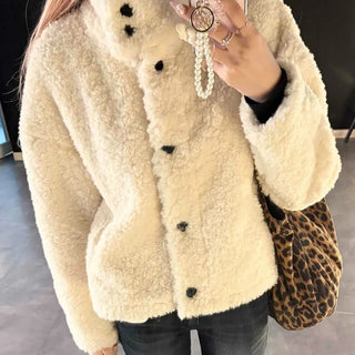 Round Neck Voluminous Sleeve Sherpa Fleece Jacket