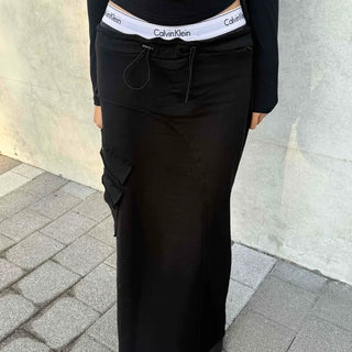 Street Casual Drawstring H-Line Maxi Skirt