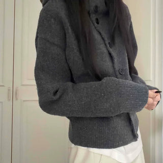 Cozy Angora Touch Asymmetrical Button Balloon Fit Knit Cardigan