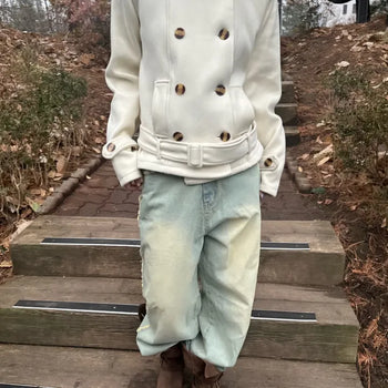 Basic Fur Hooded Belted Button Short Coat