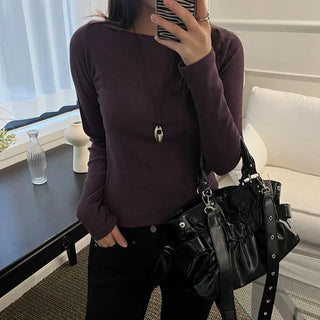 Plum Boat Neck Ribbed T-shirt 2 colors