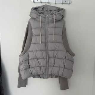 Envy Knit High-Neck Hooded Lightweight Padded Jacket