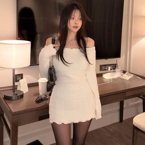 Cookies & Key Off-shoulder Fur Knit Dress