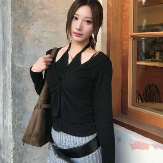 Halter V-neck Layered Cardigan