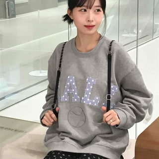 Pastel Dot Patch Lettering Oversized Sweatshirt