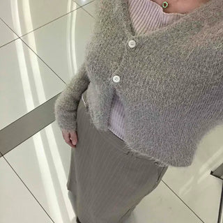 Knit Button V-Neck Crop Cardigan