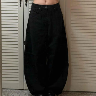 Washed Denim Balloon Fit Wide Long Pants