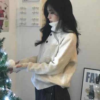 Turtleneck Button Detail Oversized Knit
