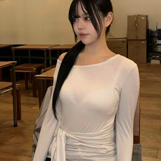 Soft Cozy Square Neck Slim Fit Long Sleeve T-shirt