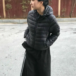 Light Hooded Welt Pocket Slim Short Padded Jumper