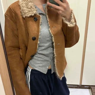 Loose-fit Shearling-lined Short Suede Shearling Coat