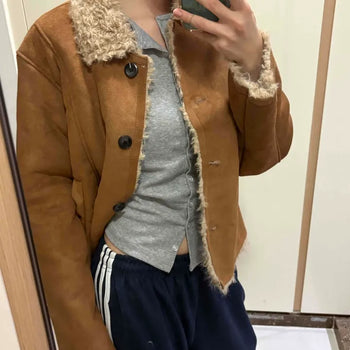 Loose-fit Shearling-lined Short Suede Shearling Coat