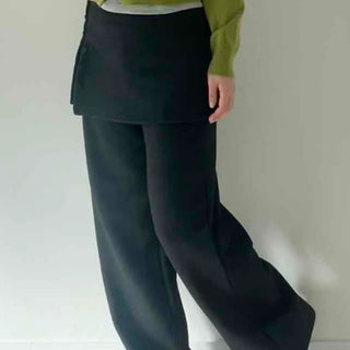 Layered Skirt Detail Wide Long Pants
