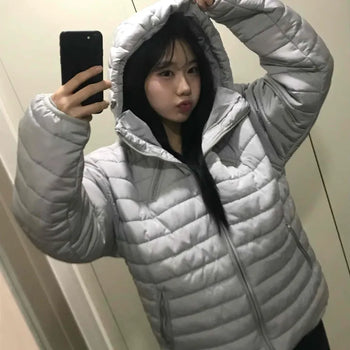 Voluminous Balloon Fit Hooded Cropped Short Padded Jacket