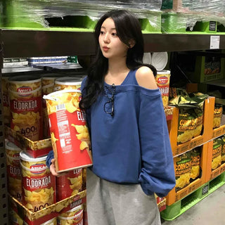Loose Sweatshirt with Unique Asymmetrical Shoulder Point