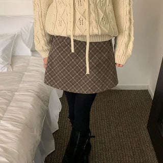 Latte Check Mini Skirt 2 colors
