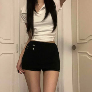 Metal Ring Embellished Mid-Hip Short Mini Skirt