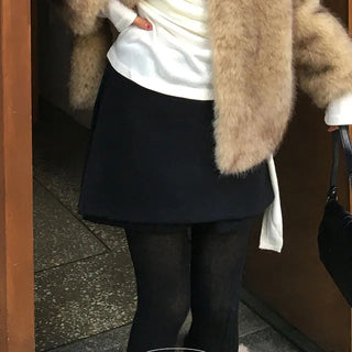One Top Wool Pleated Mini Skirt Pants