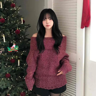 Folding Off-Shoulder Loose Knit