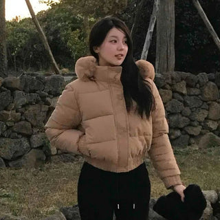 Oversized Cropped Padded Jacket with Fur Banding