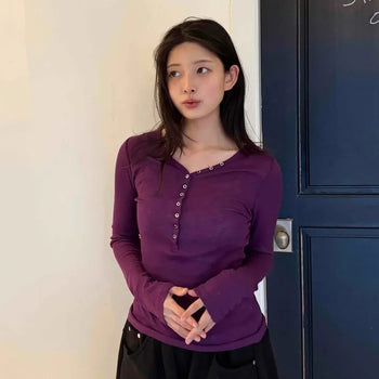Snap Button Slim Fit Long Sleeve T-shirt