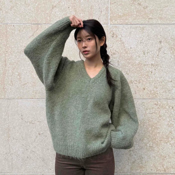 Heather Loose Fit V-Neck Knit