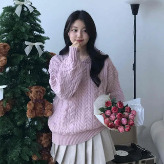 Romantic Cable Oversized Round Neck Knit