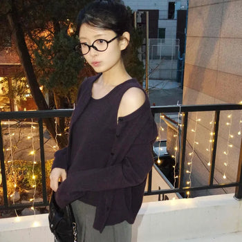 Minimal Knit Sleeveless Cardigan Two-Piece