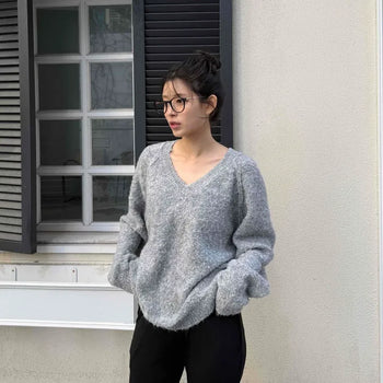 Boucle Texture V-Neck Drop Shoulder Knit