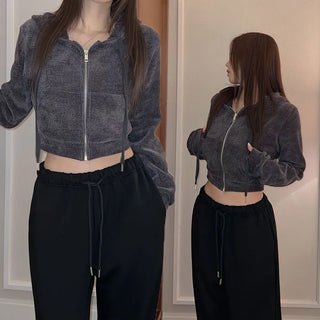 Rocket Velour Crop Zip-up Hoodie