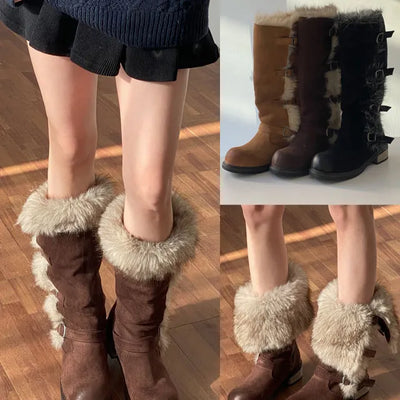 Crescent Buckle Fur Boots [4CM]