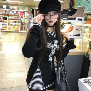 Y2K Queen Gyaru Leopard Print Cross Layered Long Sleeve