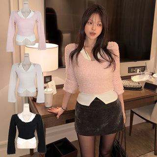 fringe collar layered knit