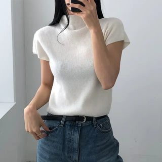 Mock Neck Cap Sleeve Raccoon Knit