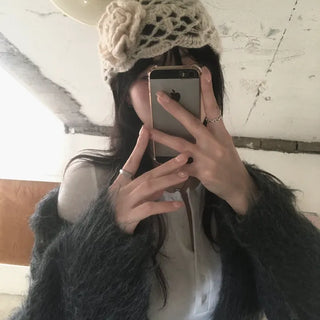 Flower knitted beanie