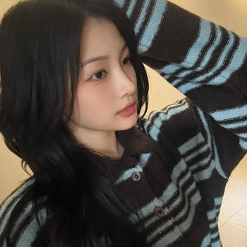 Striped Collar Button Knit