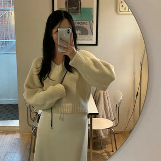 Lilton Mohair Loose Fit V-Neck Crop Knit