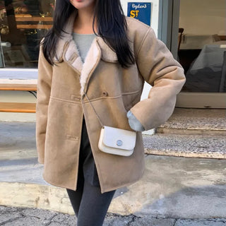 Wendy Suede High-Neck Half Shearling Jacket