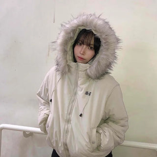 Fur-trimmed Cozy Fit Cropped Padded Jumper