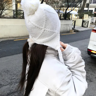 Plan Earflap Pom-Pom Knit Beanie (2 colors)