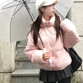 Feature) Strawberry Milk Puff Hooded Crop Padded Jacket