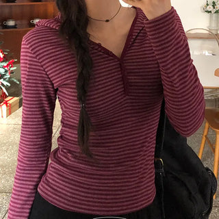 Limbo Fleece-lined Color Block Button Striped Hoodie
