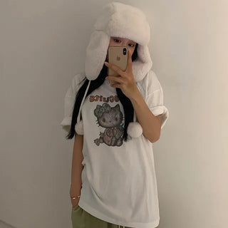 Peach Fleece Cat Short Sleeve T-shirt